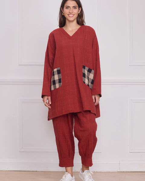 Robe femme orange poches carreaux – 100% coton