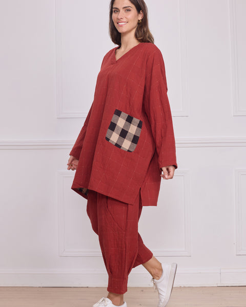 Robe femme orange poches carreaux – 100% coton