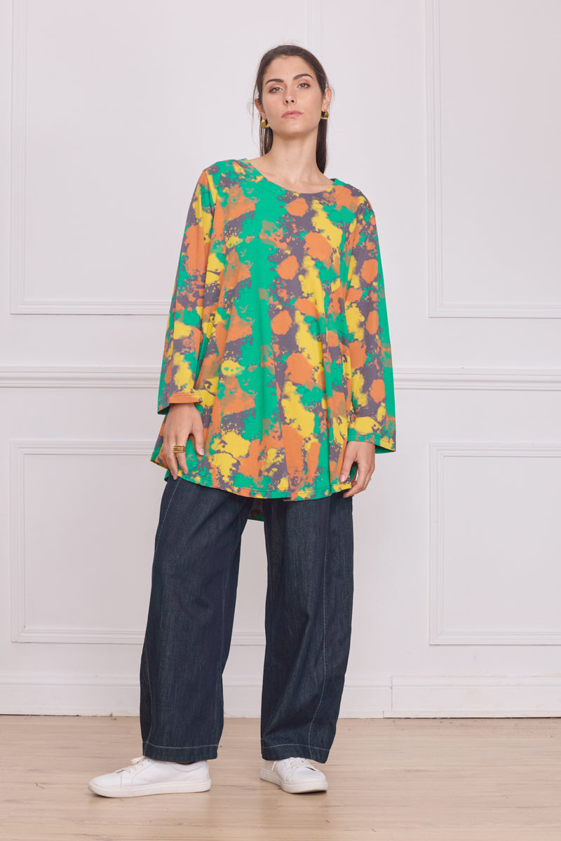 Haut femme manches longues multicolore vert – 100% coton