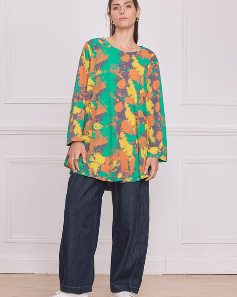 Haut femme manches longues multicolore vert – 100% coton