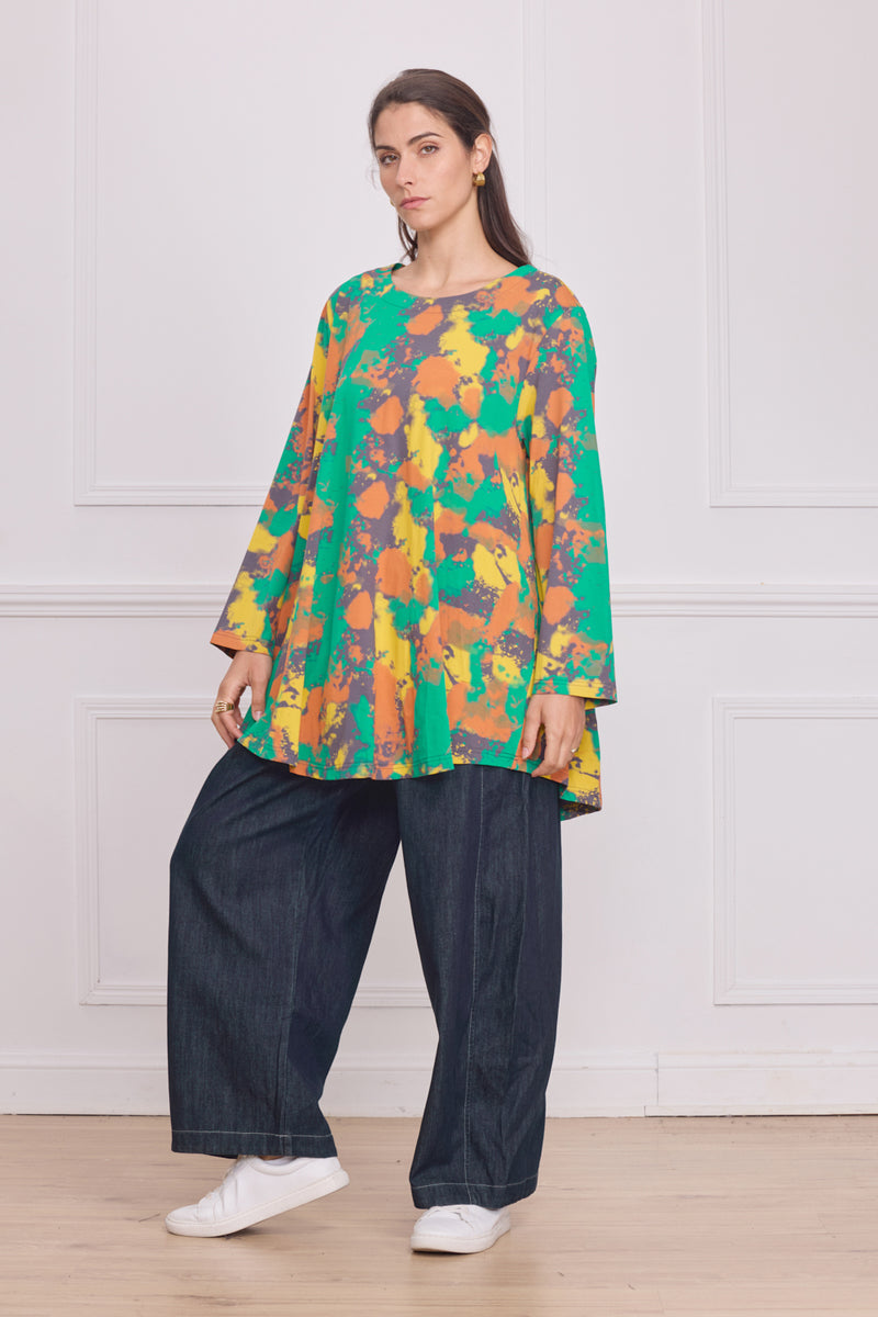 Haut femme manches longues multicolore vert – 100% coton