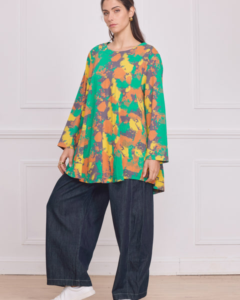 Haut femme manches longues multicolore vert – 100% coton