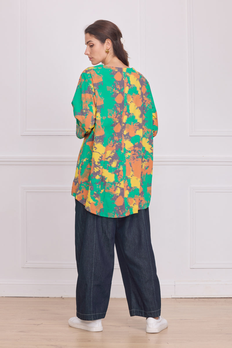 Haut femme manches longues multicolore vert – 100% coton