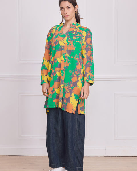 Tunique femme manches longues multicolore vert – 100% coton