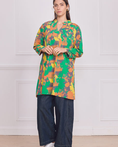 Tunique femme manches longues multicolore vert – 100% coton