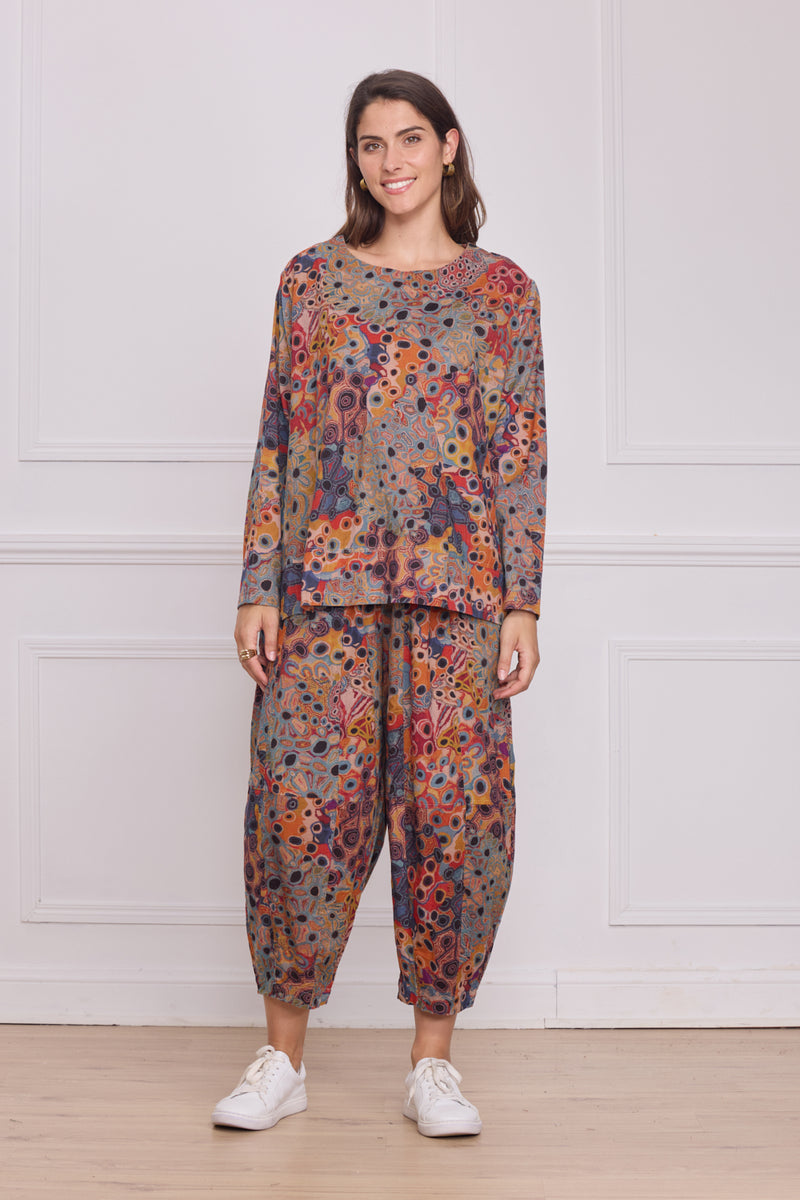 Blouse femme marron à motifs – 100% coton