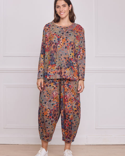 Blouse femme marron à motifs – 100% coton