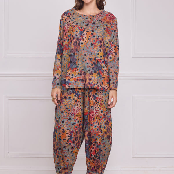 Blouse femme marron à motifs – 100% coton