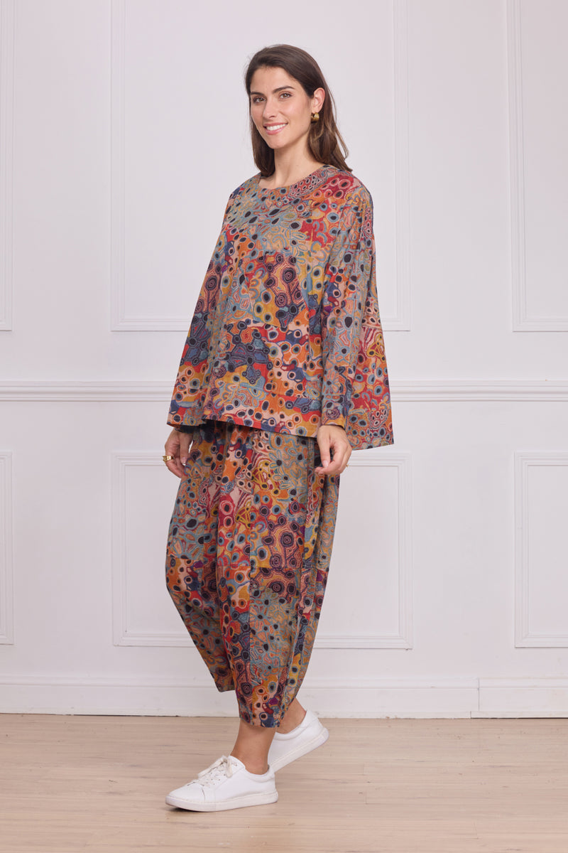 Blouse femme marron à motifs – 100% coton