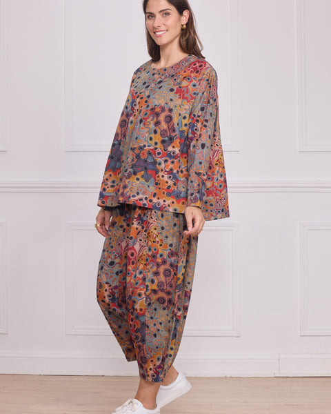 Blouse femme marron à motifs – 100% coton