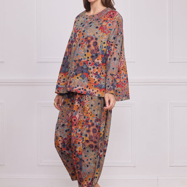 Blouse femme marron à motifs – 100% coton