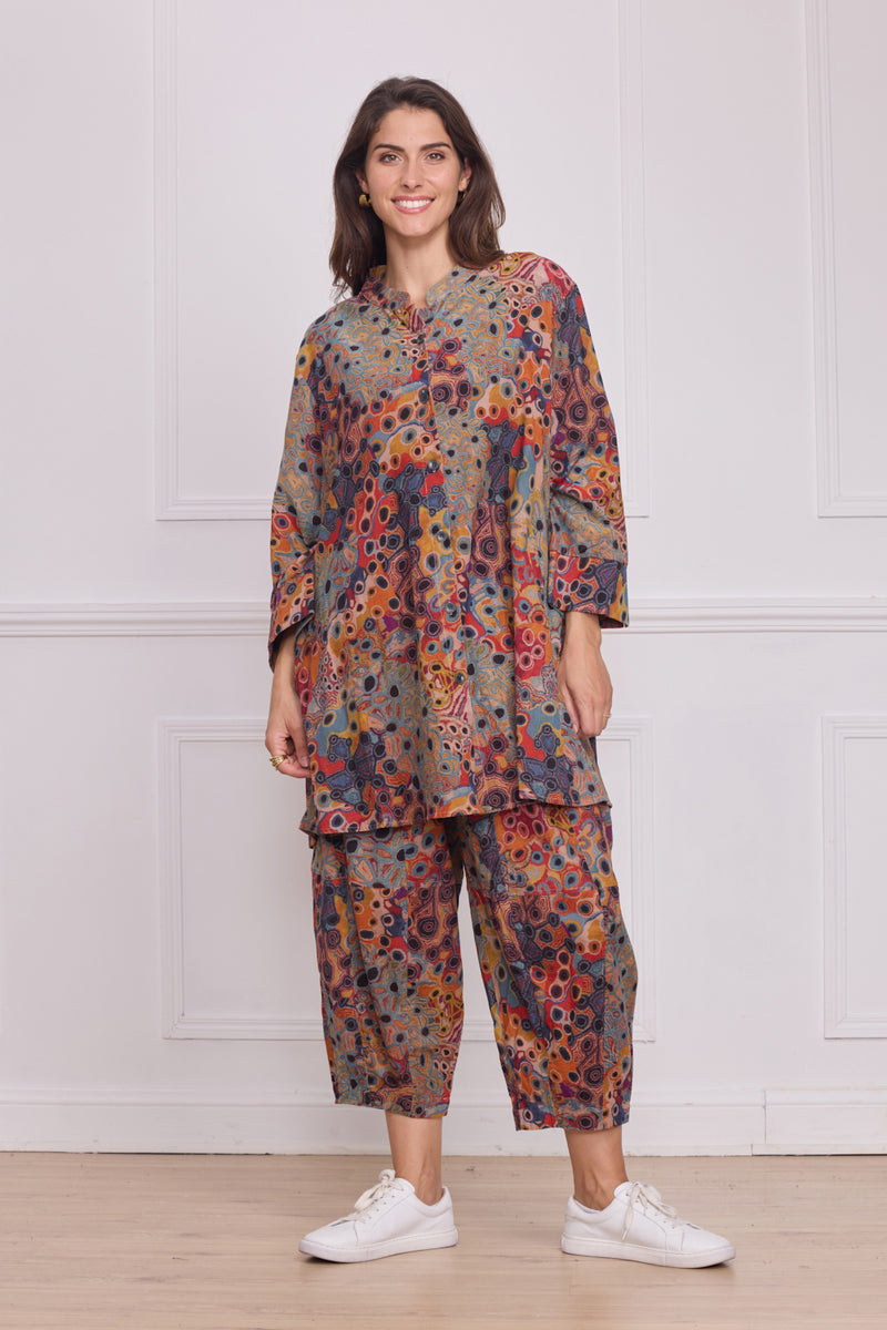 Chemise femme marron à motifs – 100% coton