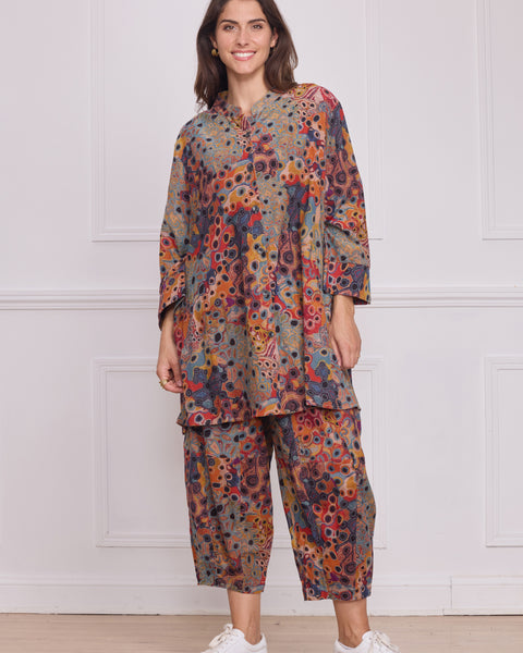 Chemise femme marron à motifs – 100% coton