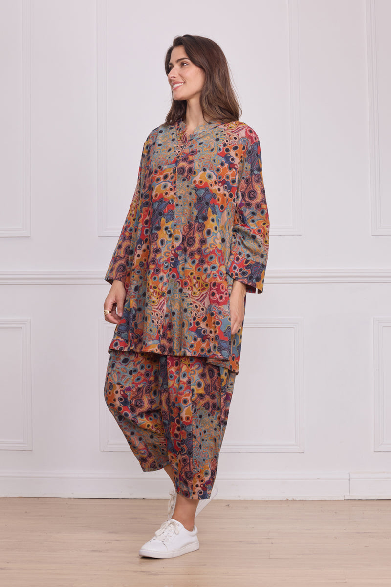 Chemise femme marron à motifs – 100% coton