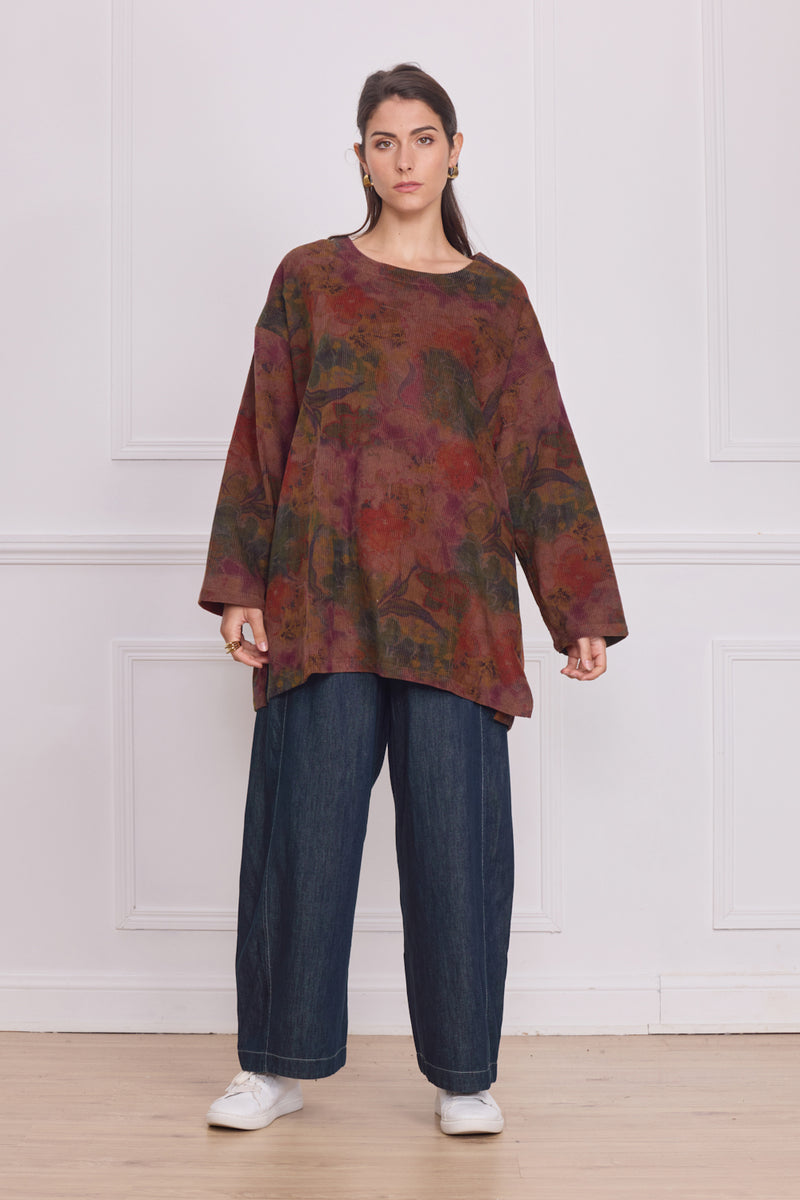 Blouse femme marron à fleurs – 100% coton