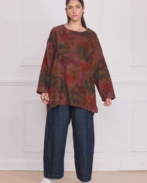 Blouse femme marron à fleurs – 100% coton