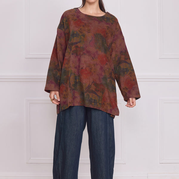 Blouse femme marron à fleurs – 100% coton