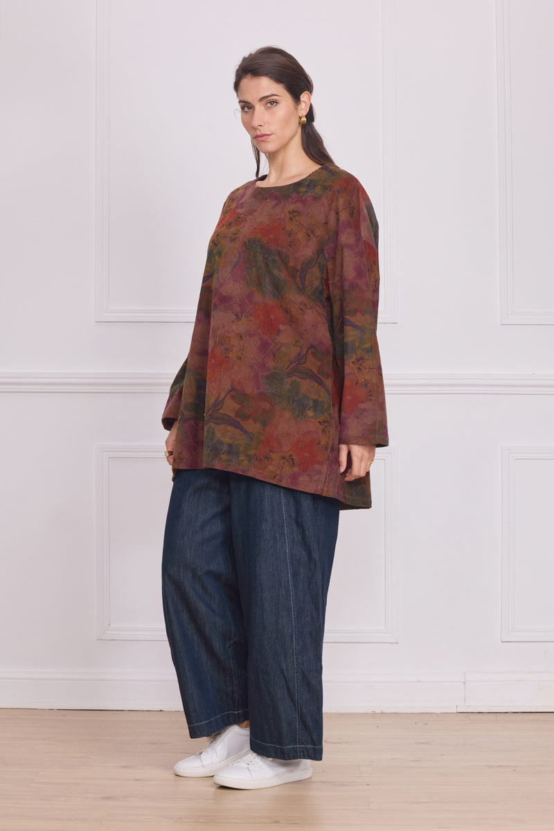 Blouse femme marron à fleurs – 100% coton