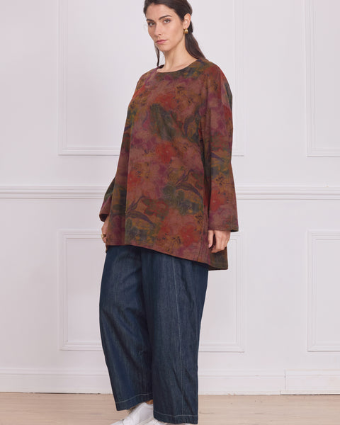 Blouse femme marron à fleurs – 100% coton