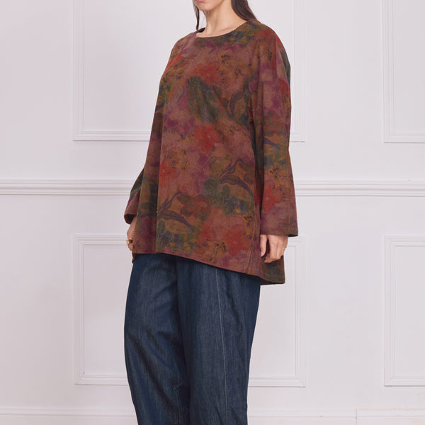 Blouse femme marron à fleurs – 100% coton