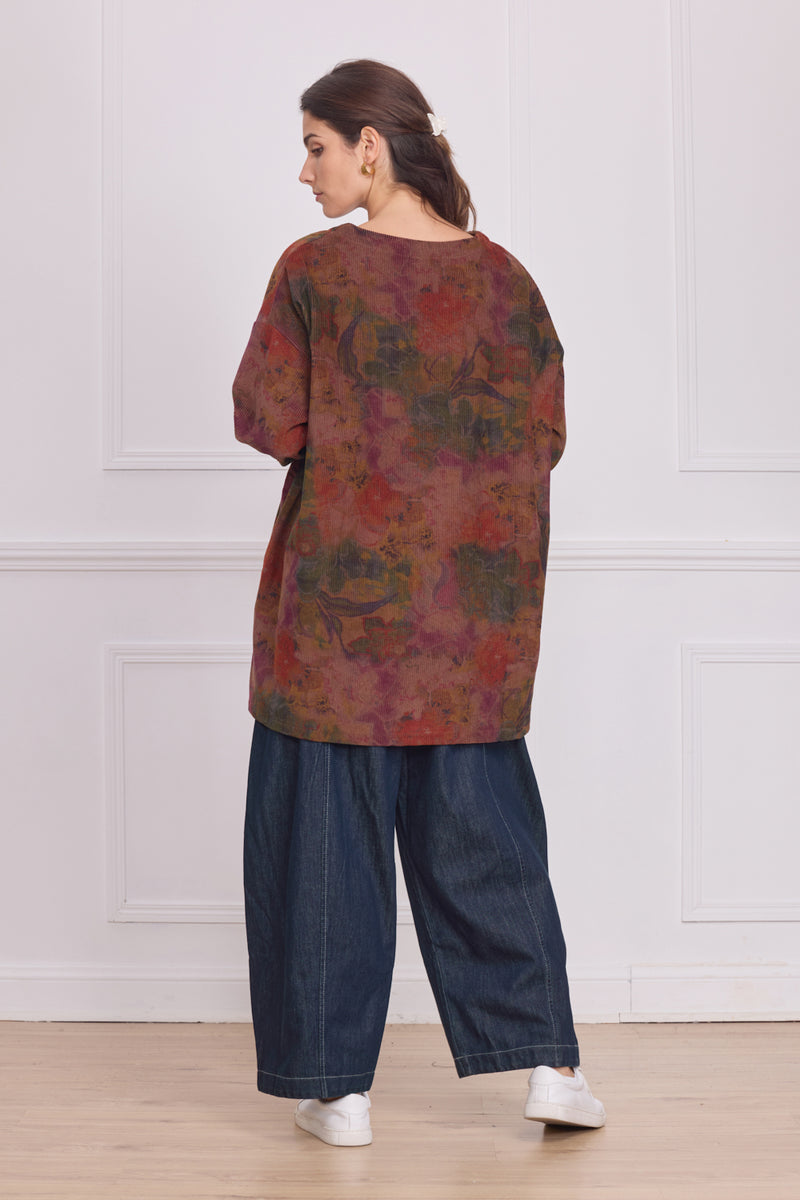 Blouse femme marron à fleurs – 100% coton