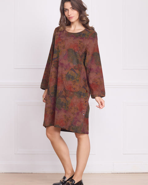 Robe femme marron à fleurs – 100% coton