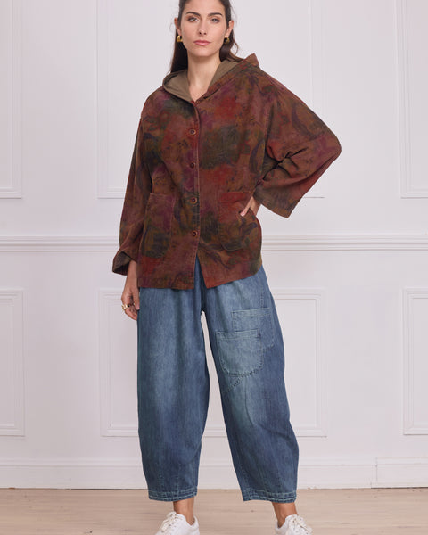 Veste femme à capuche marron à fleurs – 100% coton