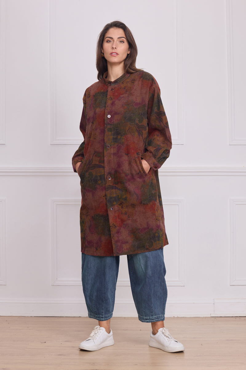 Chemise femme marron à fleurs – 100% coton