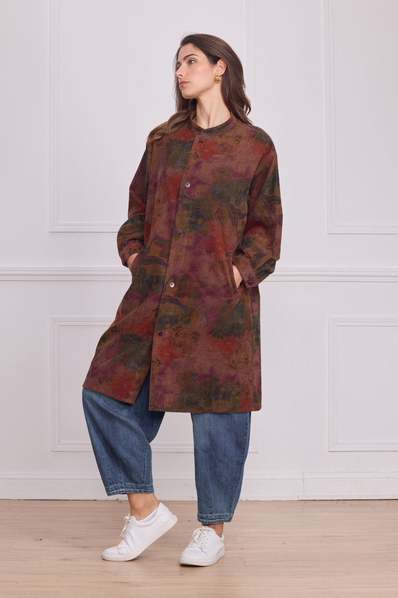 Chemise femme marron à fleurs – 100% coton