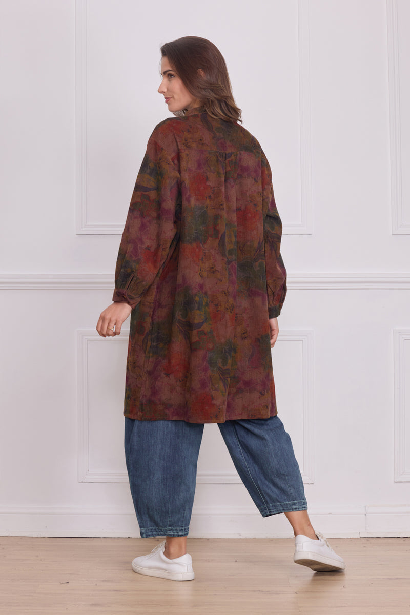 Chemise femme marron à fleurs – 100% coton