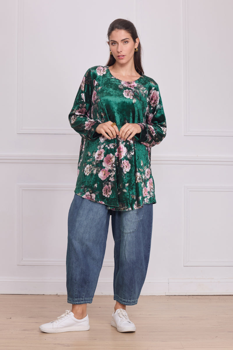 Tunique femme en velours à motifs