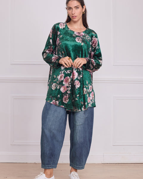 Tunique femme en velours à motifs