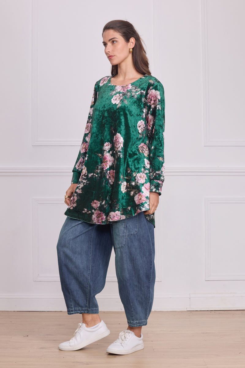 Tunique femme en velours à motifs