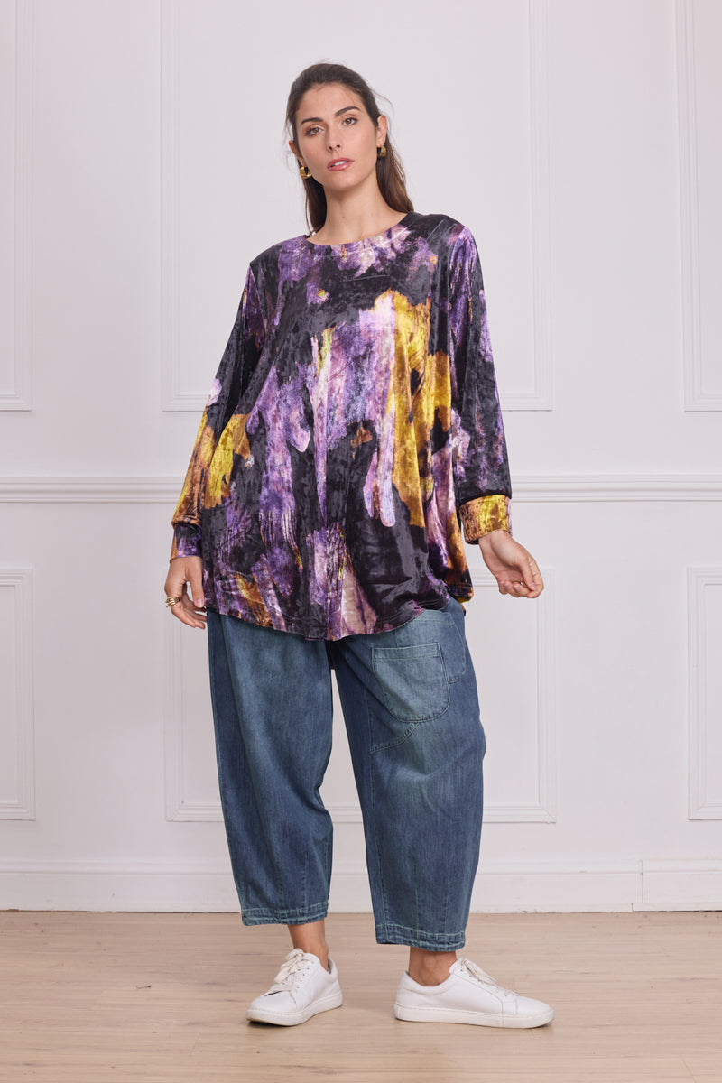 Tunique femme en velours à motifs