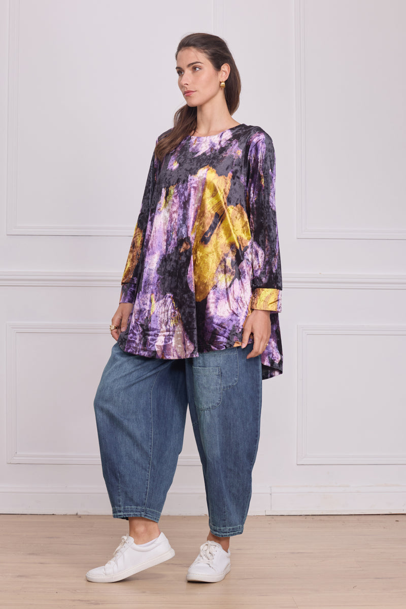 Tunique femme en velours à motifs