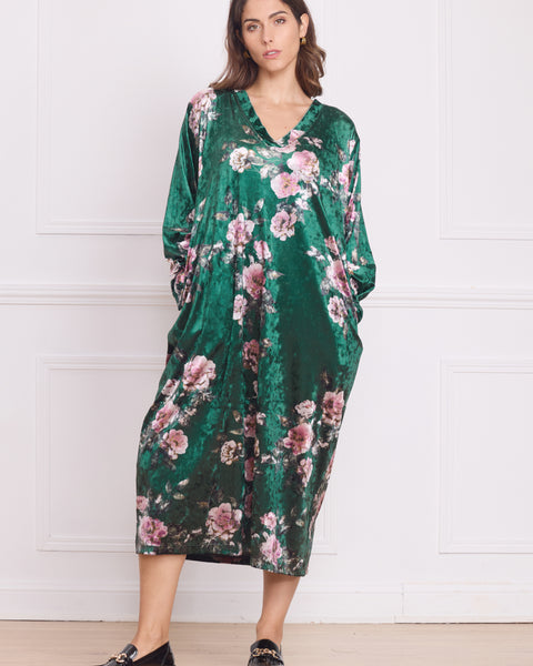 Robe longue femme en velours à motifs