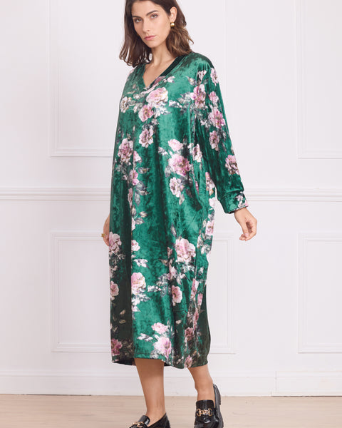Robe longue femme en velours à motifs