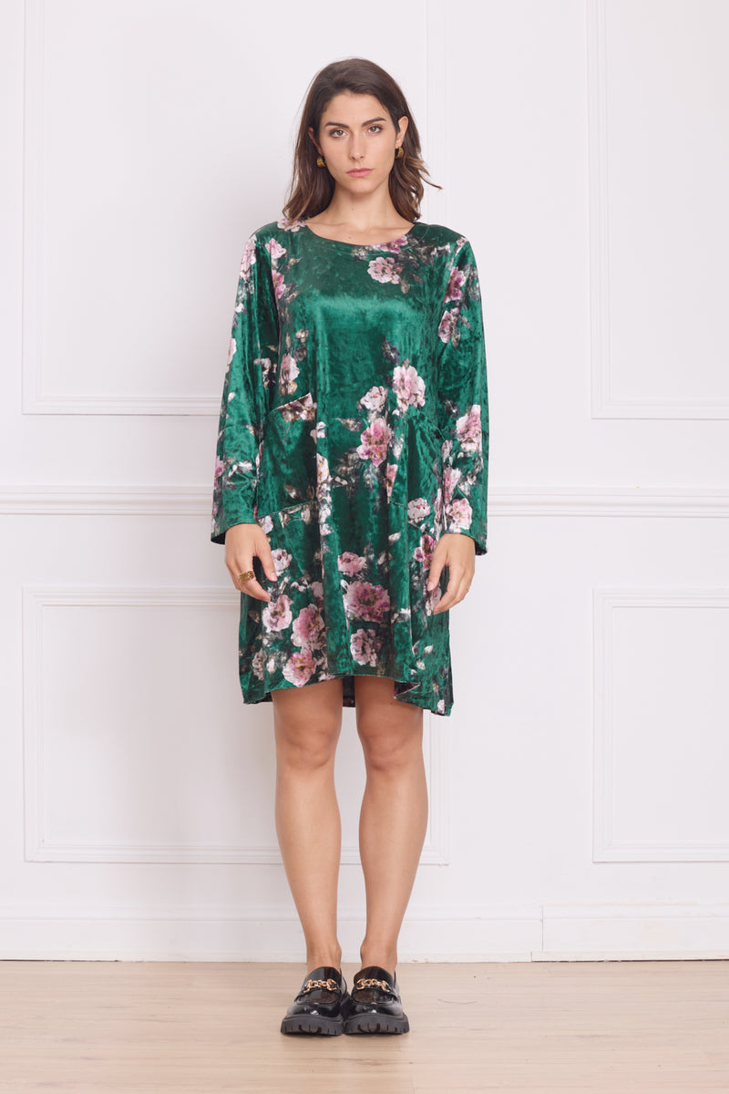 Robe courte femme en velours à motifs