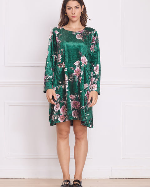 Robe courte femme en velours à motifs