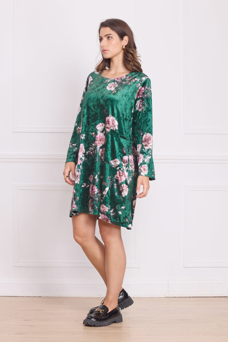 Robe courte femme en velours à motifs