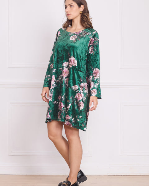 Robe courte femme en velours à motifs