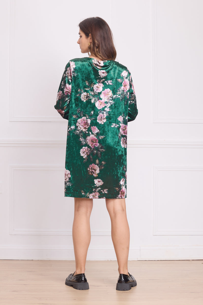 Robe courte femme en velours à motifs