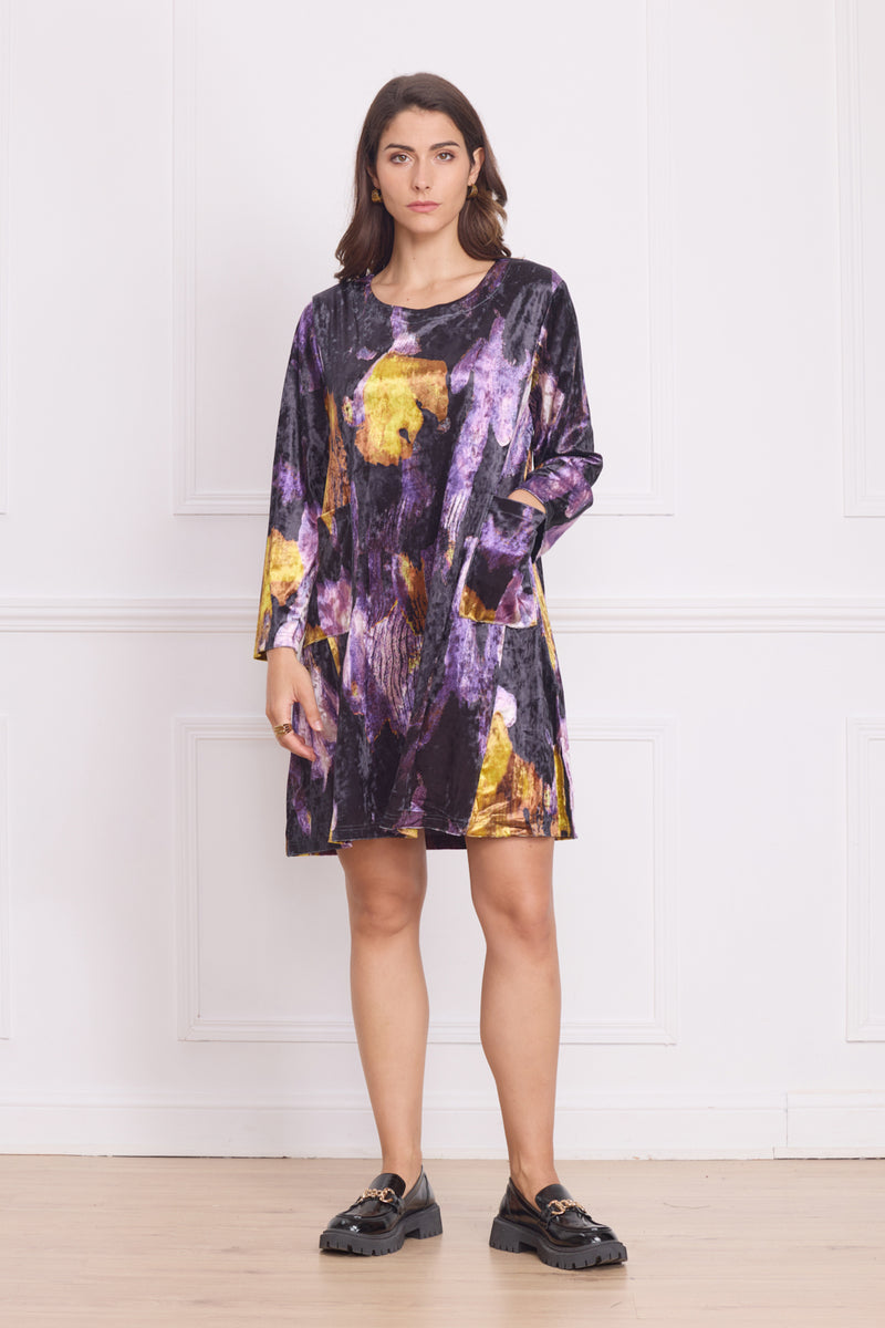 Robe courte femme en velours à motifs