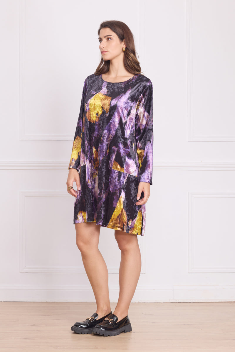 Robe courte femme en velours à motifs