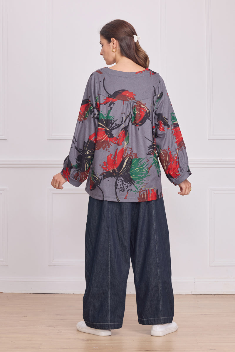 Haut femme manches longues à motifs