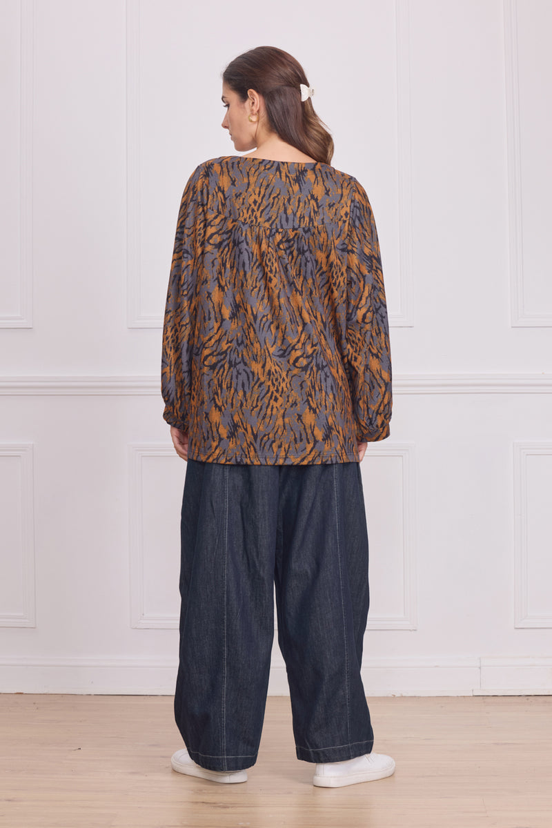 Haut femme manches longues à motifs