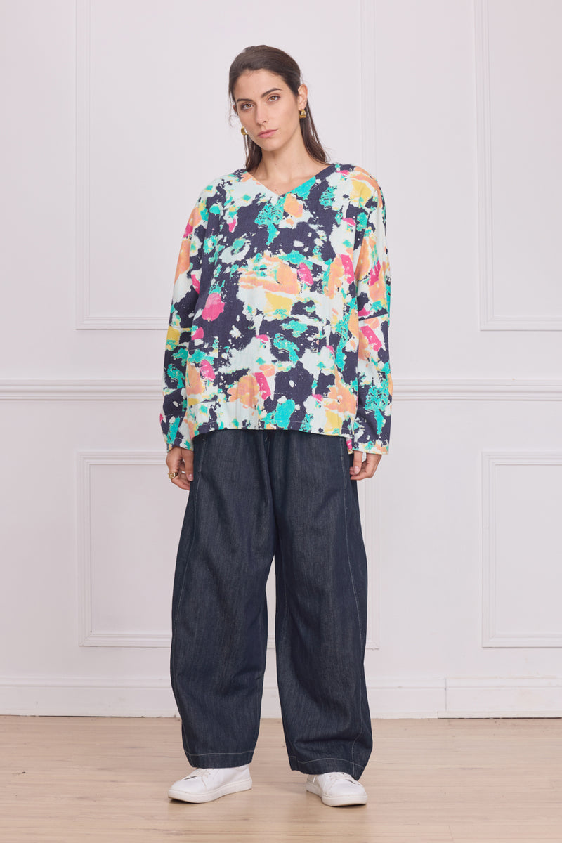 Haut denim manches longues motifs peinture – 100% coton