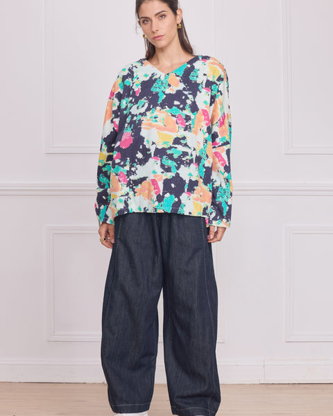 Haut denim manches longues motifs peinture – 100% coton