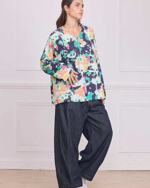 Haut denim manches longues motifs peinture – 100% coton