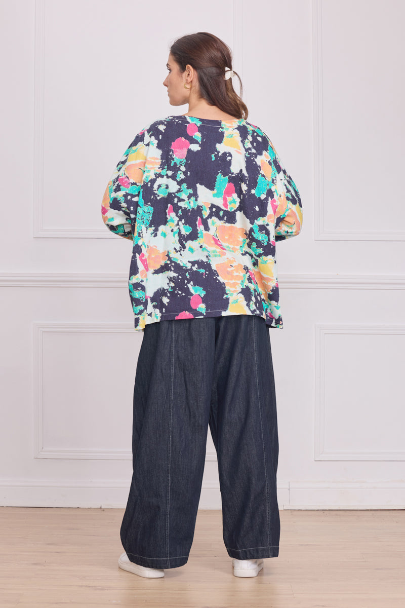 Haut denim manches longues motifs peinture – 100% coton